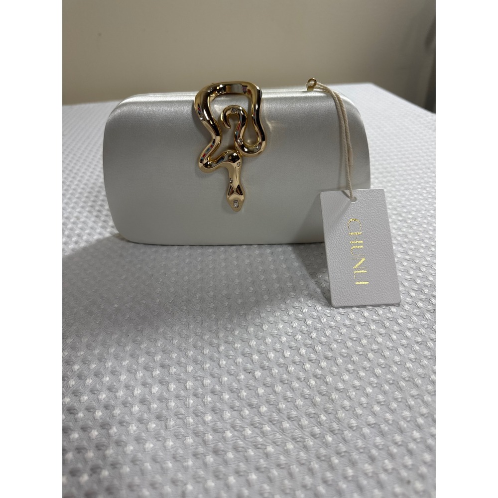 CHUNLI Clutch Women OS White Satin Snake Clasp Gold Chain NWT